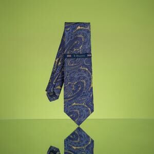 NWT T. Harris London Silk Tie Blue & Gold Paisley Luxury Men’s Necktie